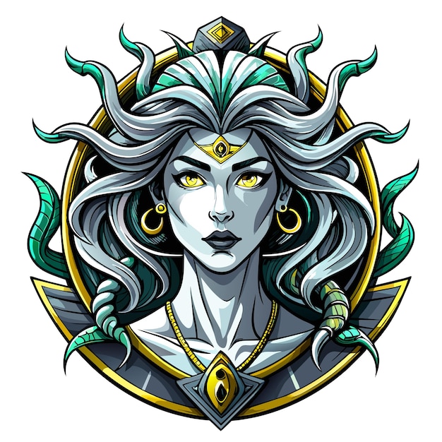 Vettore greek mythology medusa hand drawn cartoon character sticker icon concept isolated illustration