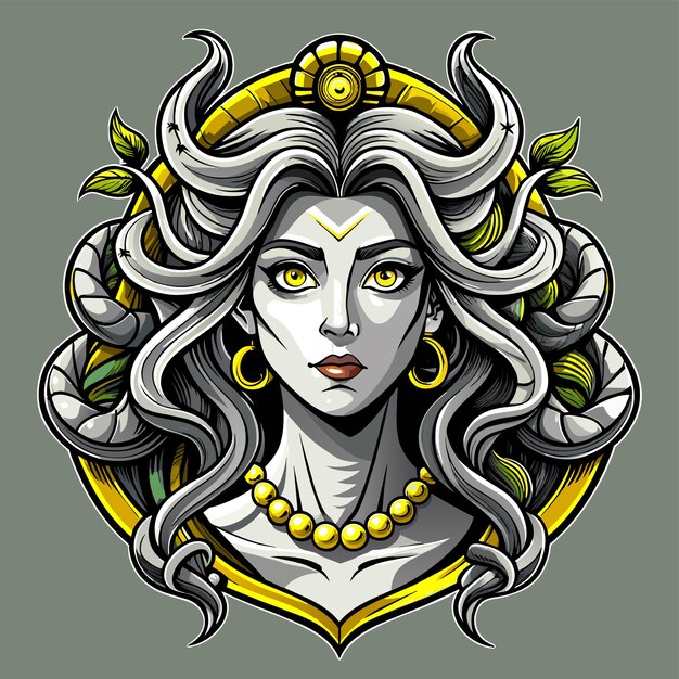 Vettore greek mythology medusa hand drawn cartoon character sticker icon concept isolated illustration