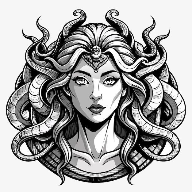 Greek mythology medusa hand drawn cartoon character sticker icon concept isolated illustration