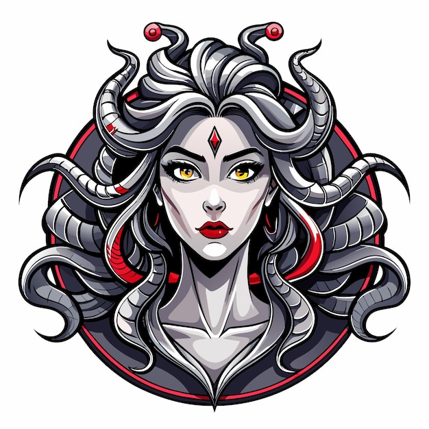 Greek mythology medusa hand drawn cartoon character sticker icon concept isolated illustration