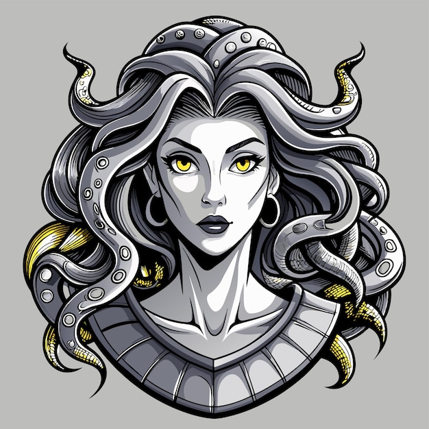 ベクトル greek mythology medusa hand drawn cartoon character sticker icon concept isolated illustration