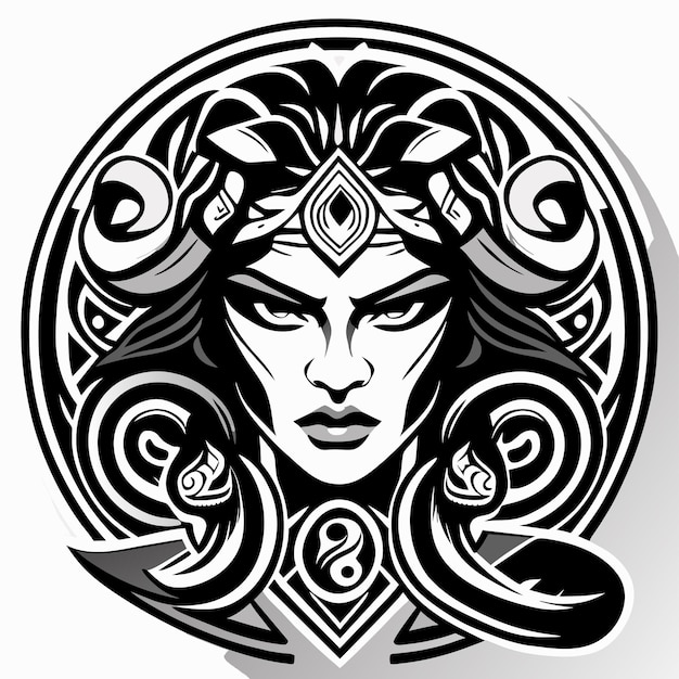 Vector greek mythology medusa hand drawn flat stylish cartoon sticker icon concept isolated illustration