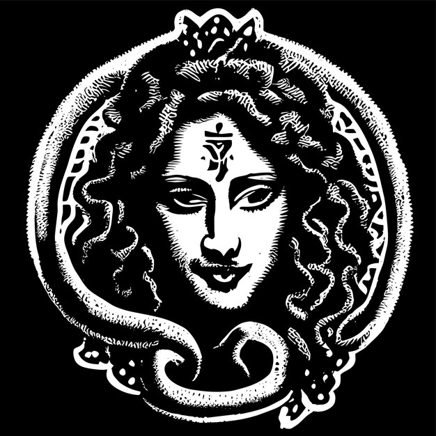 Vettore mitologia greca medusa disegnata a mano piatta elegante adesivo cartone animato icona concetto illustrazione isolata