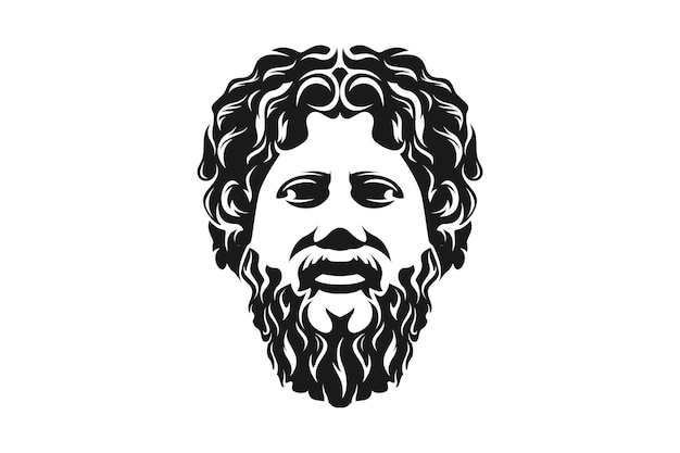 Vettore faccia da vecchio greco come dio zeus tritone nettuno filosofo con barba e baffi logo design