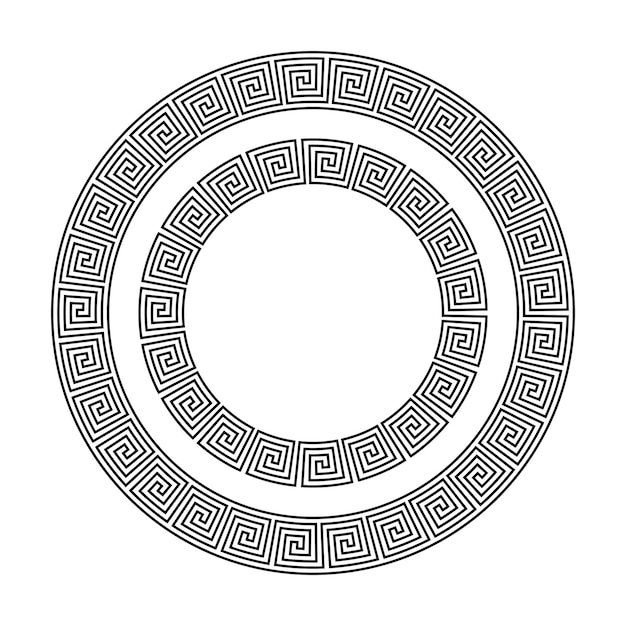 Vector greek ornament circle frame meander round pattern ancient greek fret border geometric meandros motif