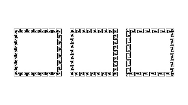 Vector greek ornament square frame set. meander rectangle patterns collection. ancient greek fret borders