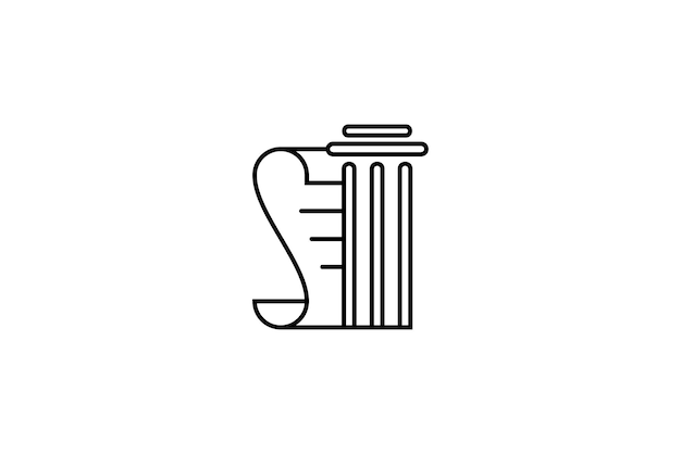 Vettore illustrazione vettoriale del logo del pilastro greco con rotolo di documenti
