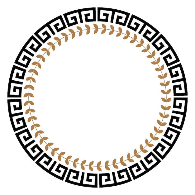 Greek round frame with olive tree leaves.