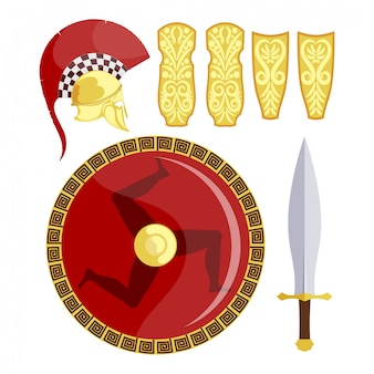 Scudi greci, spada e armatura
