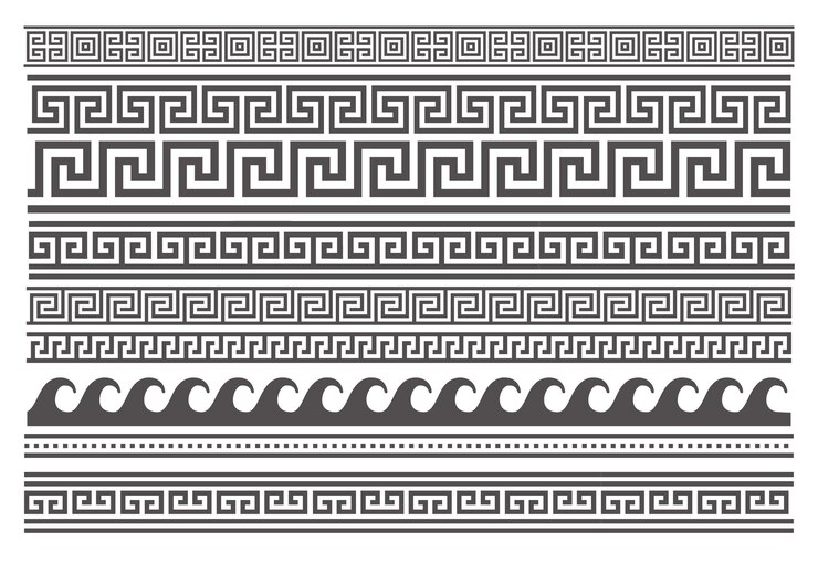 Vector greek style seamless frames geometric border set ornament pattern mediterranean decor elements