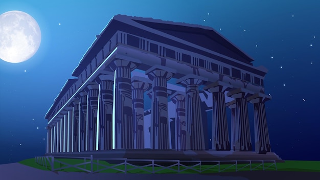 Греческий храм на ночной векторной иллюстрации