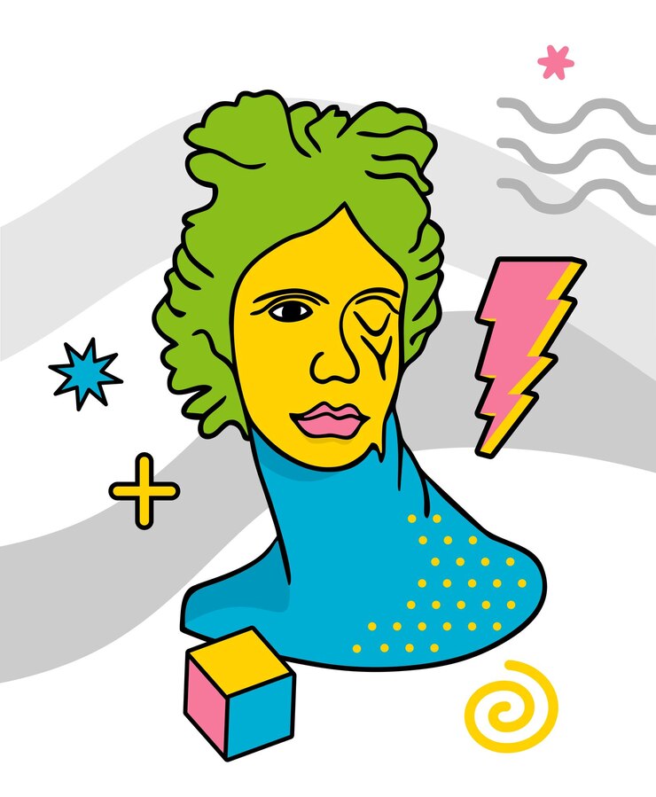 Vector greek trippy sculpture cartoon illustration in psychedelic trip style