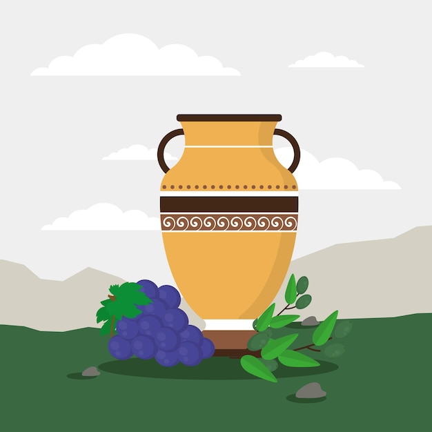 Vector greek vase and grapes