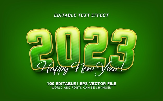 Green 2023 happy new year text effect
