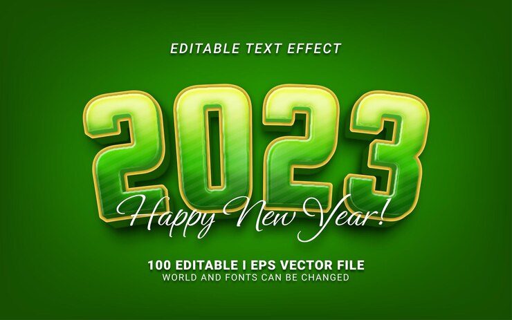 Green 2023 happy new year text effect