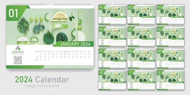 Vector green 2024 calendar template