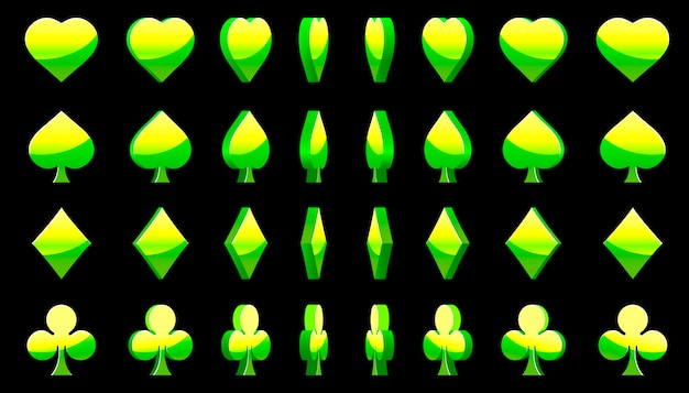 벡터 녹색 3d 기호 포커 카드, 애니메이션 게임 회전