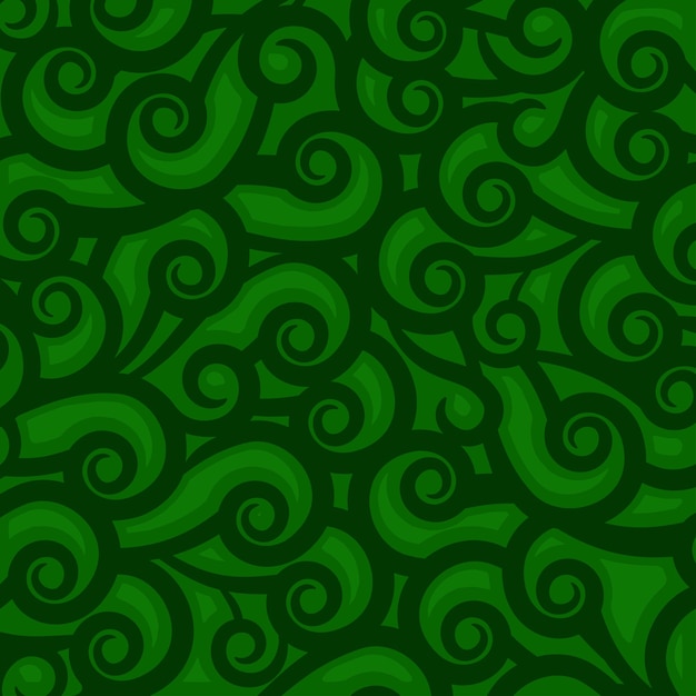 Зеленый абстрактный фон с волнами, спиралями и завихрениями темный фон, как сказочное дерево