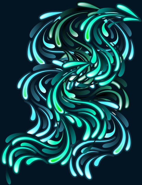 Vector green abstract flat water drops flowing flat vector illustration on dark background