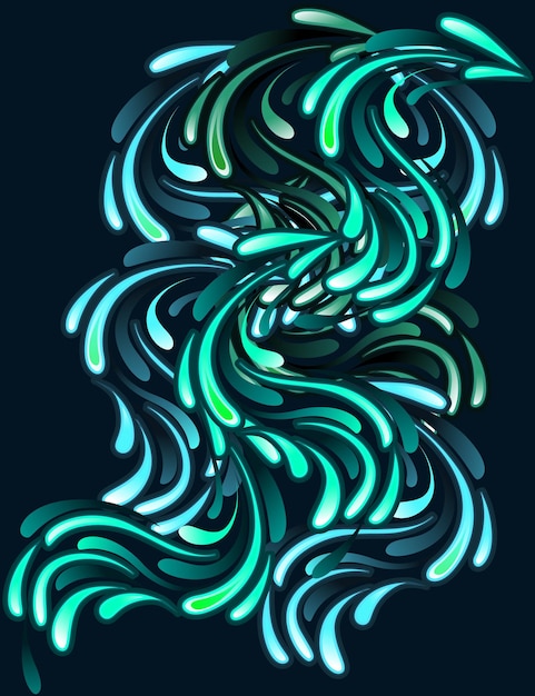 Вектор Зеленые абстрактные плоские капли воды, текущие плоские векторные иллюстрации на темном фоне