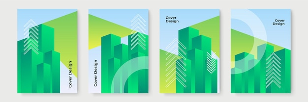 Green abstract gradient geometric cover designs, trendy brochure templates, colorful futuristic posters. vector illustration