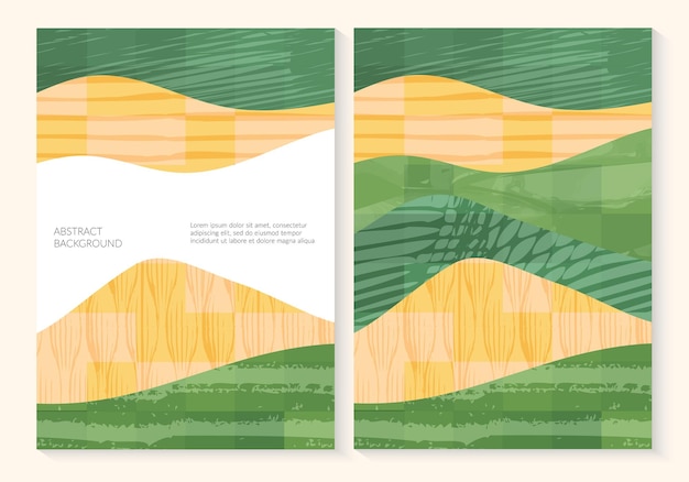 テクスチャ ベクトルの背景を持つ緑の抽象的な田んぼ平面図自然パターン エコ イラスト田舎ポスター デザイン シンプルさの農業風景セットのコレクション