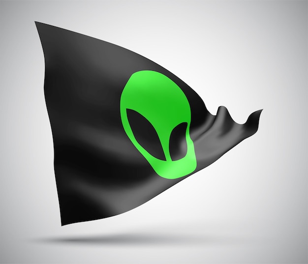 green alien from space on vector 3d flag isolated on white background