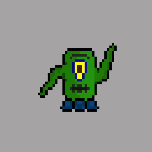 green alien with pixel art style