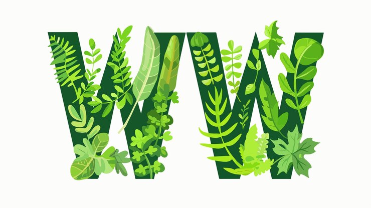 Vector green alphabet font created from pot plants in flat style