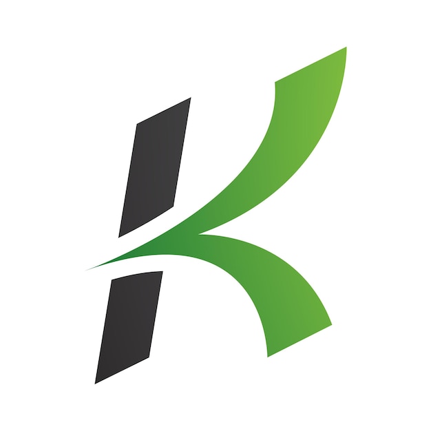벡터 녹색과 검은색 이탈릭 화살표 모양의 글자 k 아이콘