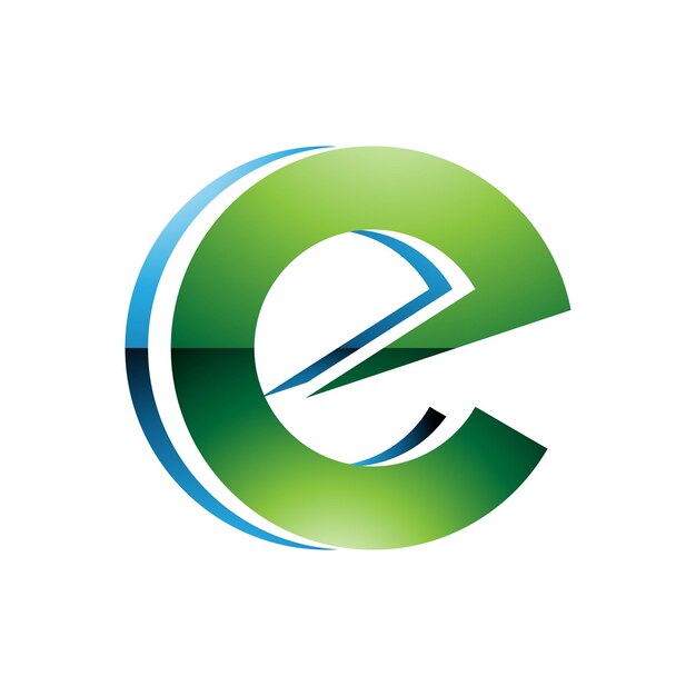 Вектор Зелёная и синяя блестящая круглая слоистая маленькая буква e icon