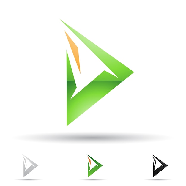 Зеленая и оранжевая глянцевая абстрактная икона логотипа треугольной буквы d