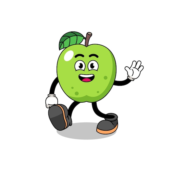 Green apple cartoon walking character design