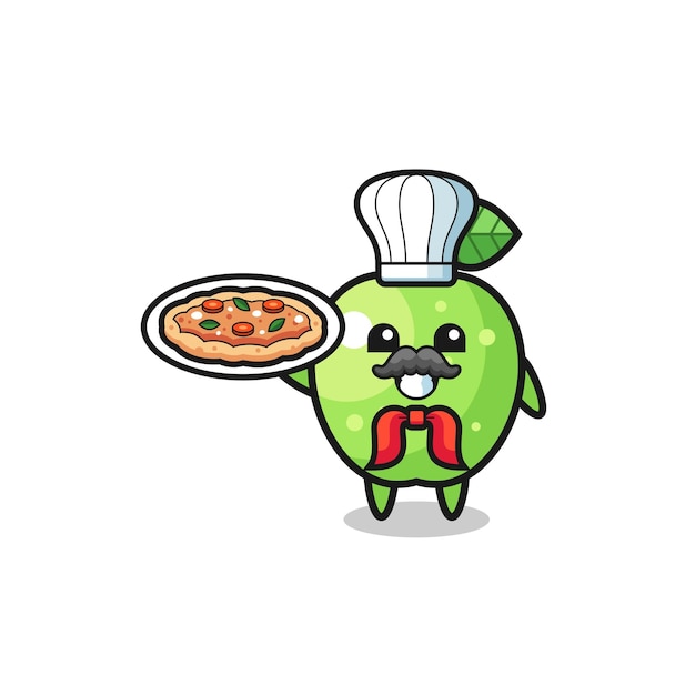 Green apple character as Italian chef mascot