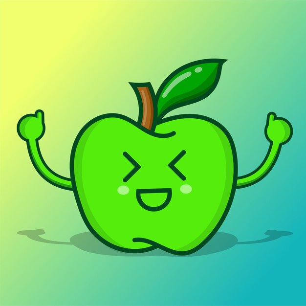 Иллюстрация персонажа зеленого яблока изолированное векторное милое выражение. смайлик красное яблоко смешной элемент