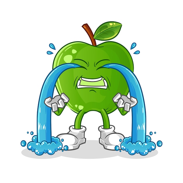 Vector green apple crying illustration