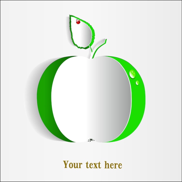 Vector green apple cut from paper on a white background