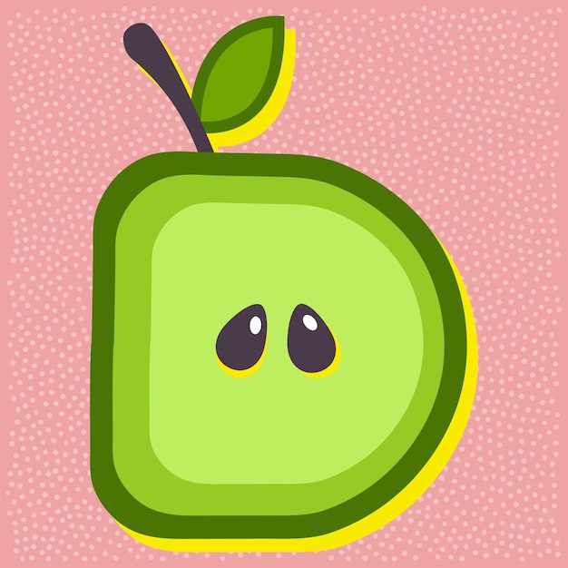 Green apple fruit style alphabet text letter D