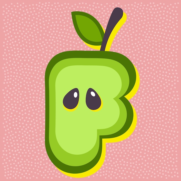 Green apple fruit style alphabet text letter F