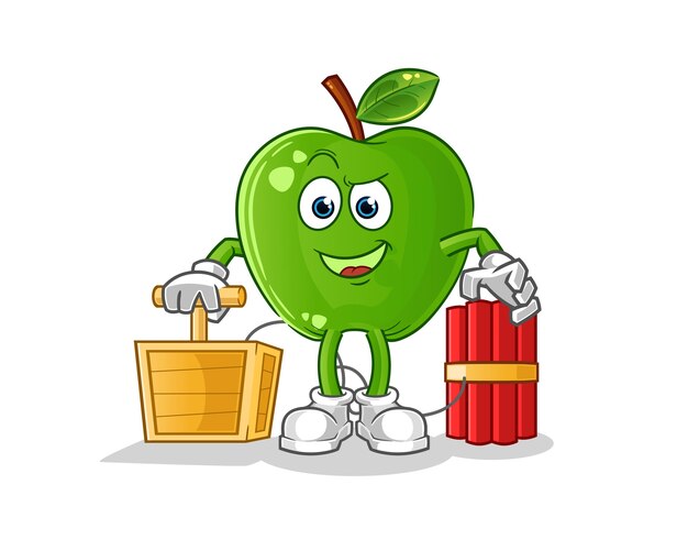 Green apple holding dynamite detonator character