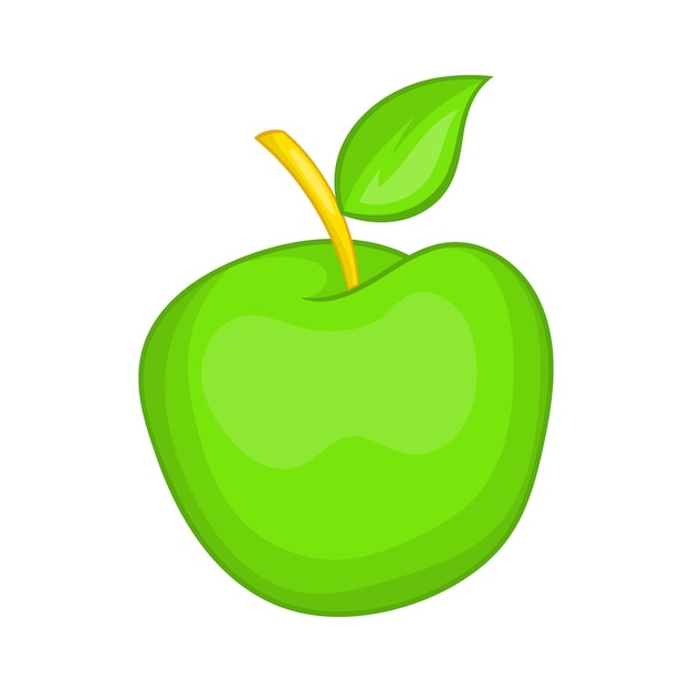 색 배경에 고립 된 만화 스타일의 녹색 사과 아이콘 과일 상징