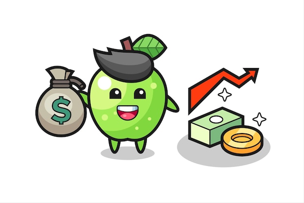 Green apple illustration cartoon holding money sack