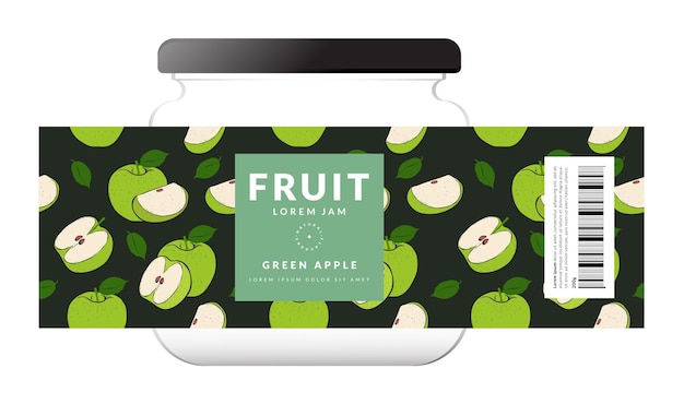 Шаблоны дизайна упаковки Green Apple Label Ручной рисунок векторной иллюстрации стиля