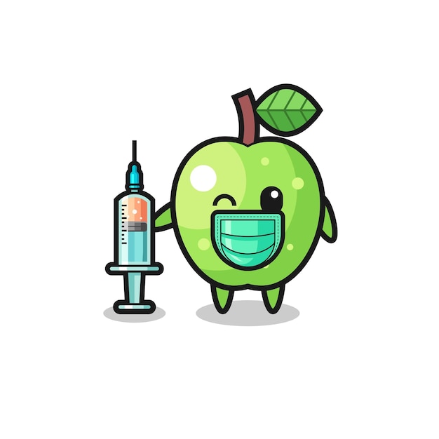 Green apple mascot as vaccinator