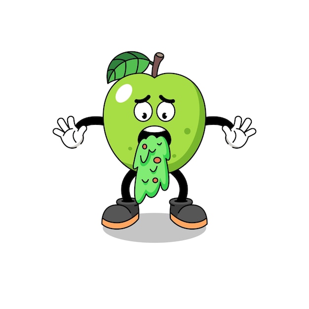 Green apple mascot cartoon vomiting character design