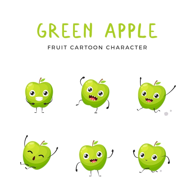 Green apple mascot collection. vector illustration