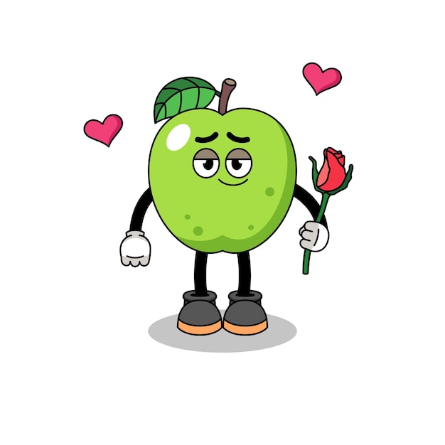 Green apple mascot falling in love character design