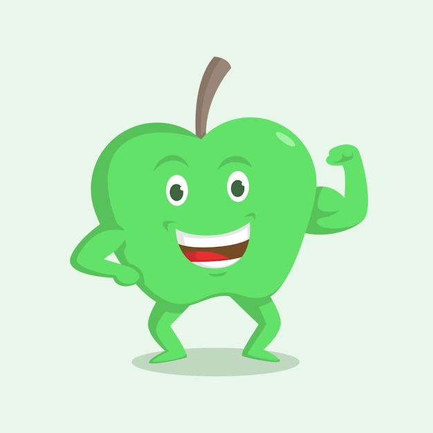 an green apple mascot showing his biceps vector illustration