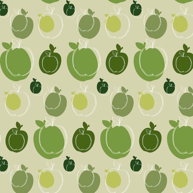 Vector green apple seamless pattern of different sizes on a light green background vector illustration