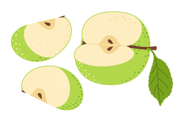 वेक्टर green apple slice hand drawn trendy flat style